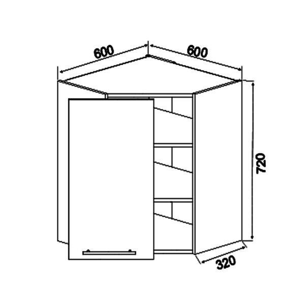 Корпус верхнего кухонного углового шкафа 60х60В FXV8315 - FXVG augšējie skapīši
