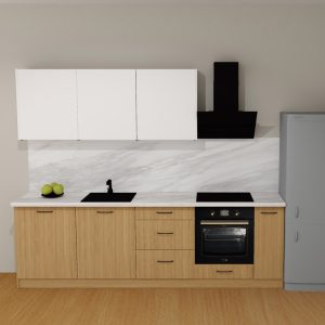 Virtuves mēbeles 270 cm - Snow White / Gold Craft Oak